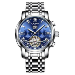 Wind Up Waterproof Mechanical Watch Elegant Appearance Blue Dial