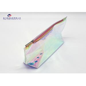 Rainbow Color Custom PVC Bags Triangle Shape Side Silver Zipper With Metal Head