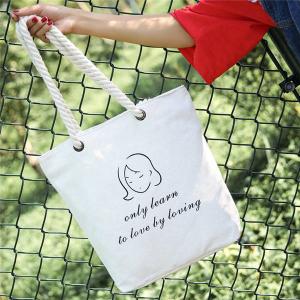 Printed Cartoon Womens Casual Canvas Bags With Cotton Rope Handles