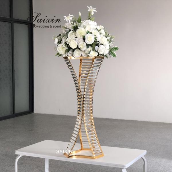 ZT-538G 2022 New Flower metal gold triangle crystal decor flower stand support decor