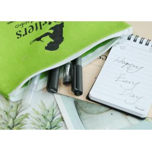 Green Canvas Pencil Bag 12 x 9 cm Customized Size With White Plastic Zipper