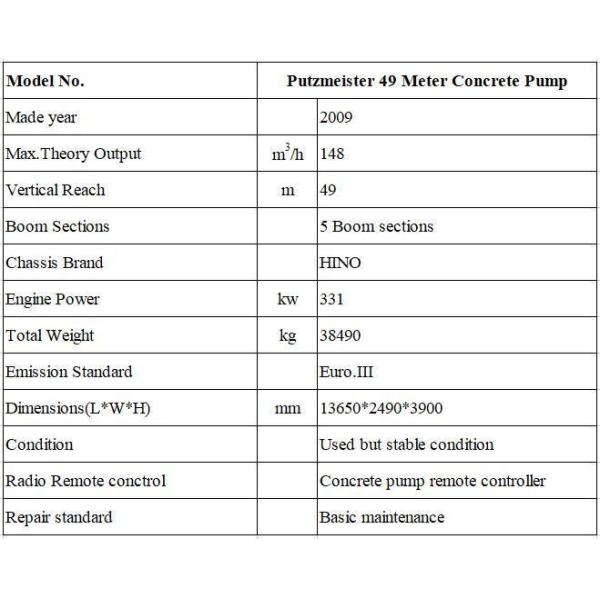 Second Hand Concrete Pump Machine Putzmeister 49 Meter Boonm Pump