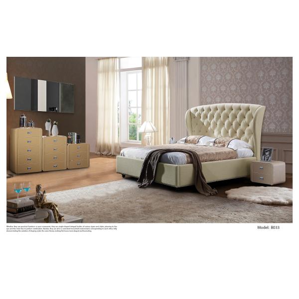 Full Size Linen Fabric Bed , Beige Upholstered King Bed Modern Design