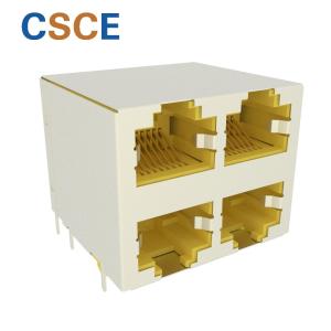 2*2 8P8C RJ45 Shielded Stacked Female Connector With 4 Port Jack Ethernet