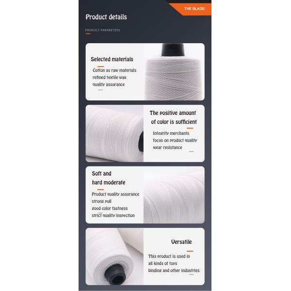 High Tensile 100% Cotton Polyester for Glazed Bag Closing Sewing 20/3 Kite Flying Thread