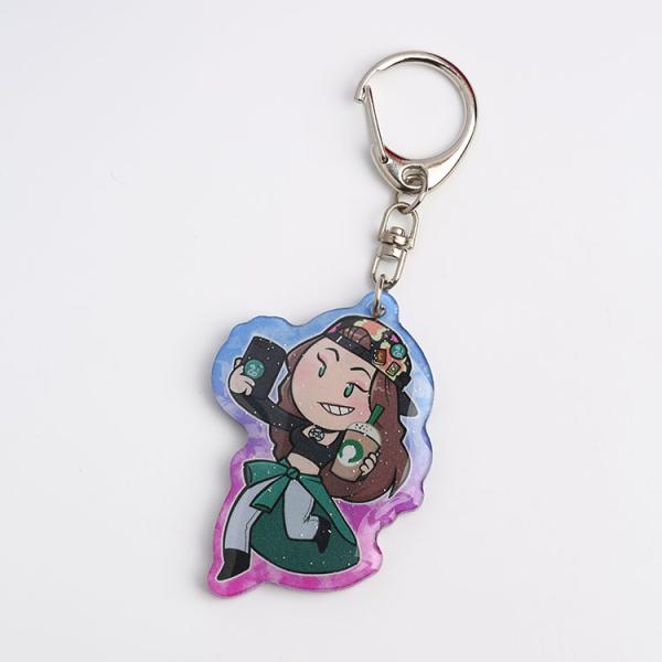 Customized Non-Clear Full Bleed Edge Double Side Custom Epoxy Glitter Cute Acrylic Charm Anime Keychain