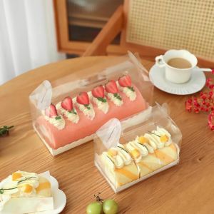 Clear Roll Cake Gable Boxes With Handle & Cake Boards, Transparent Plastic Gift