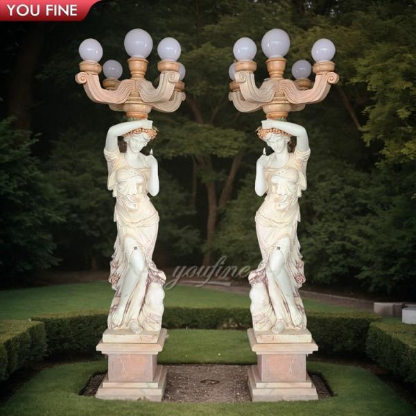 Quality Road Lighting Marble Figure Stone Sculpture for Garden Lamp wholesale