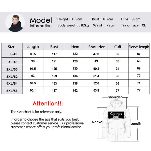 Size 46 56 Mens Down Coat White Gray Long Puffer Coats Four Pockets