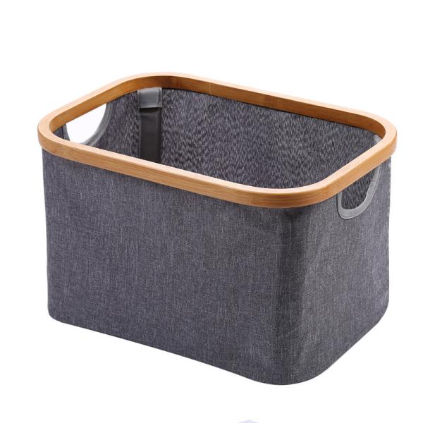 Quality Rectangle Fiber Rod Collapsible Bamboo Laundry Hamper With Lid 40*33*45cm wholesale