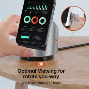 3 In 1 Dual Coil Desktop Wireless Charger Dock With RGB Light Effect