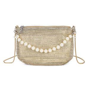 New pearl handle imitation full diamond handbag shoulder bag Cross-border