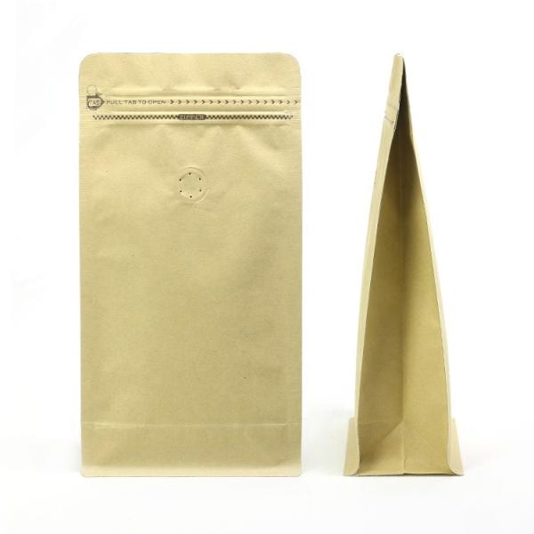Quality side gusset kraft paper flat bottom tea pouch 1kg coffee packaging zipper bag with valve wholesale