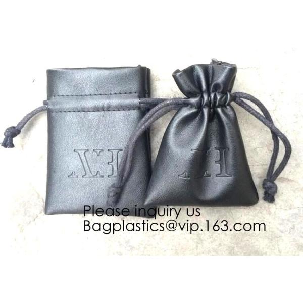 Black Color PU Leather Double Drawstring Protection Headphone Pouch Bag headphone pouchPU Leather Drawstring Promotiona