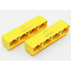 Four Ports Harmonica Ganged RJ45 Lan Jack For Network Routers Yellow Color