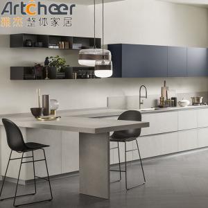 Cheap Handless Kitchen Cabinet Set Modern With Marble Countertop And Island Dining Table for sale