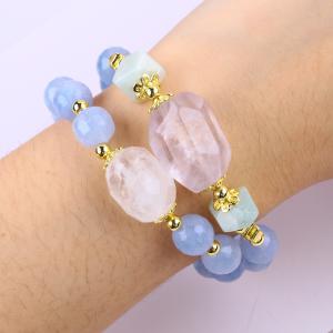 Handmade Custom Crystal Blue Chalcedony Double Layer Multifacted Round Bead