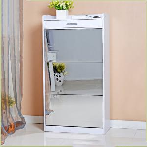 Solid Wood 27 pairs 1.2M MDF Veneer Mirrored Shoe Cabinet