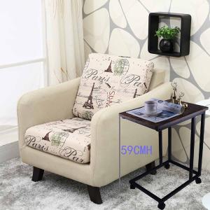 Industrial Side Table C Shaped End Table with Wheels for Couch and Bedside