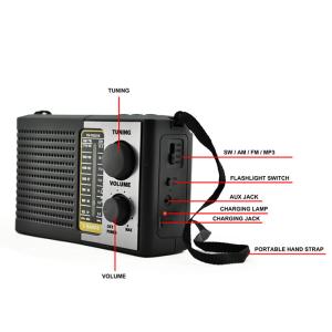 Multifunction Rechargeable Solar Powered Radio AM FM Radio Music With LED Torch
