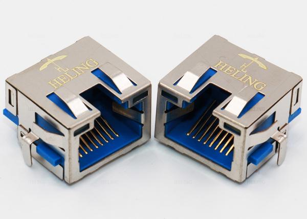 Built - In LED RJ45 PCB Jack Connector Single Port Shielded With EMI Tabs