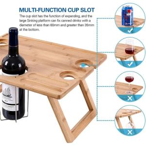 Portable Outdoor Indoor Wooden Bamboo Folding Picnic Tray Table for Snacks and