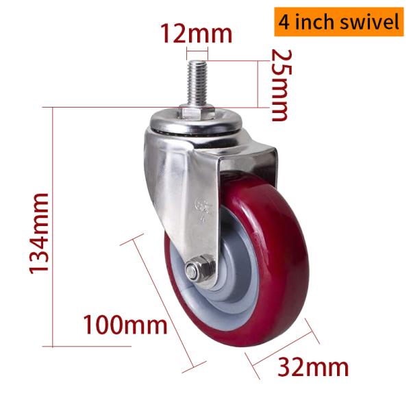 Quality EDL 4Inch Stainless Steel Threaded Caster Loading 150Kg With TPU Wheel S544S-85 wholesale