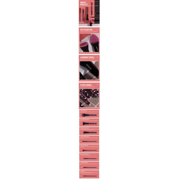 8pcs Synthetic Hair Makeup Brushes Rolling Printing Plastic Handle Aluminium Ferrule