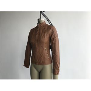 Camel Ladies Pleather Jacket With Soft Gold Zip Through And Funnel Collar