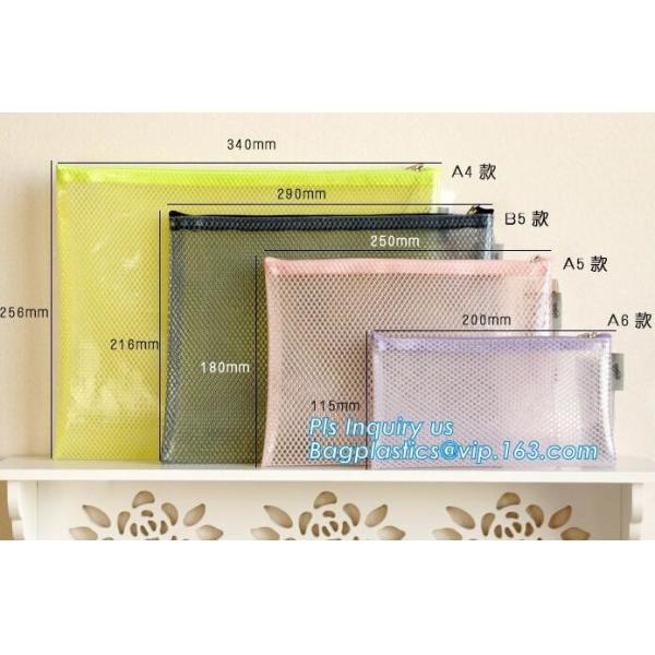Mesh PVC Document File Bags With Zipper Closure A4 A5 A6 Size File Packing Bags,