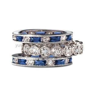 925 Sterling Silver CZ Simulated Sapphire Stackable Ring Set featuring
