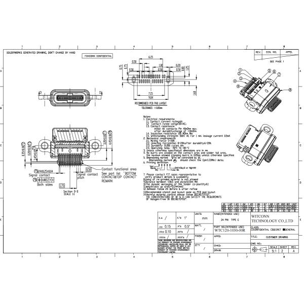 Electrical USB 3.0 Connector Waterproof 24 Pin Female Connector Stainless Shell