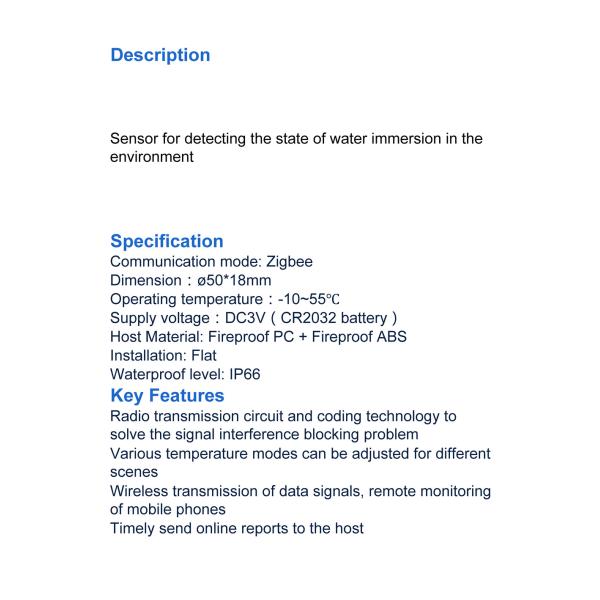 Zigbee Water Leak Sensor(SS-WA100)
