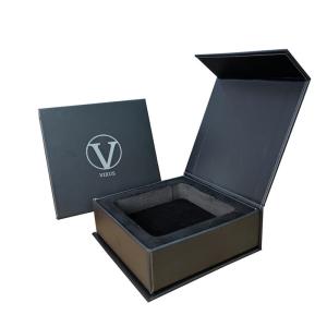 Recycled Materials Magnetic Gift Box with Black Matte Silver Stamp Logo and EVA