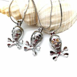China DIY Fashion Skull Silver Plated Pearl Locket Pendant Necklace on sale