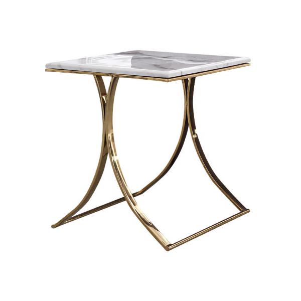 Quality Unique design stanieless steel base tempered glass top end table square corner table for hotel home wholesale