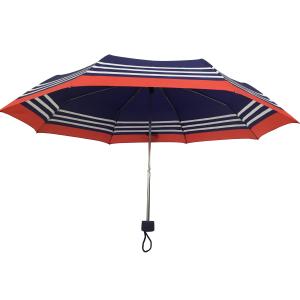 Blue Stripe Zinc Frame Pongee Foldable Umbrella For Ladies