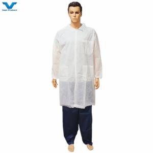 Long Sleeve Disposable Lab Coat With Shirt Collar Elastic Wrists And Velcro