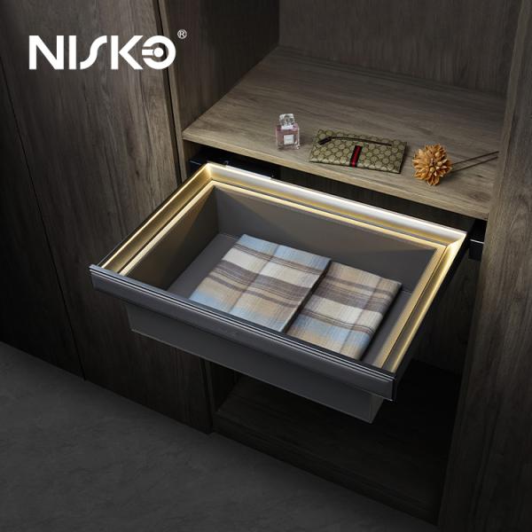 Quality Pull out Wardrobe Storage Box Clothes Drawer Basket with Led Light wholesale
