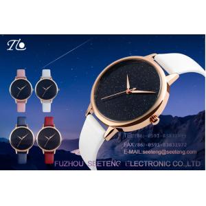 China Simple and clean starry sky dial golden alloy case ladies watch with colorful pu leather strap on sale