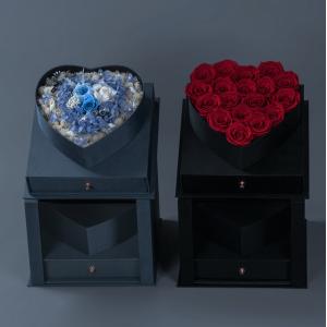 Heart Shaped Transparent Cardboard Hamper Boxes Flower Bouquet Box With Drawer