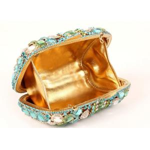 Hard Case Handmade Stone Clutch Bag Malachite Green Crystal With Golden Lining