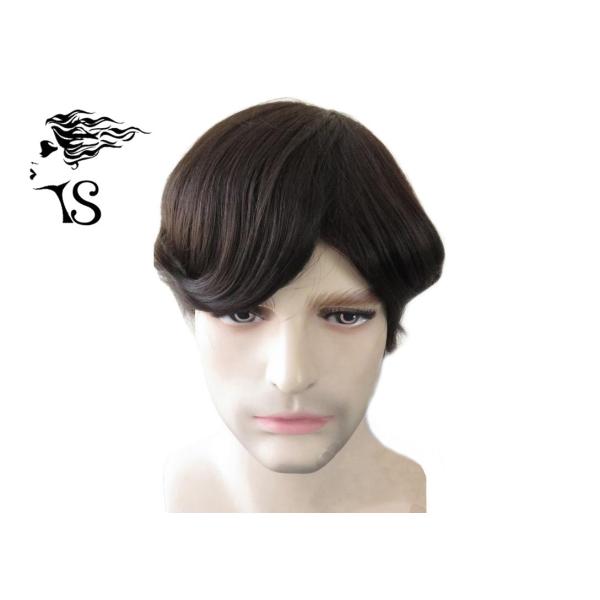 Natural Straight Toupee Hair Replacement System Fine Mono Base Center With Poly