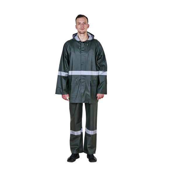 Reflective Tape Hooded Rainsuit in Olive Green with N.W. 21KG Carton Size 46*32*27CM