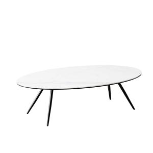 Cheap Rectangle Artistic Coffee Tables , Tempered Glass Coffee Table Black Leg for sale