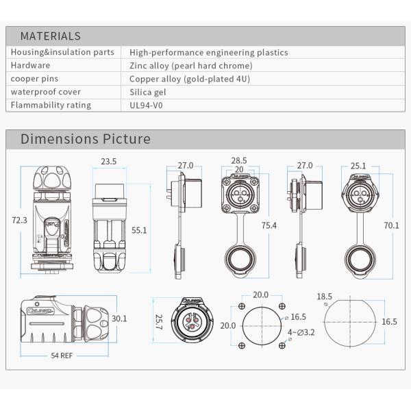 CNLINKO LP16 Power Function signal Generator Male Female Series Waterproof 3 Pin Aviation Industrial Power Connector 10A 400V