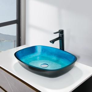 China Sky Blue Handmade Rectangular Vessel Sinks Tempered Glass 12mm on sale