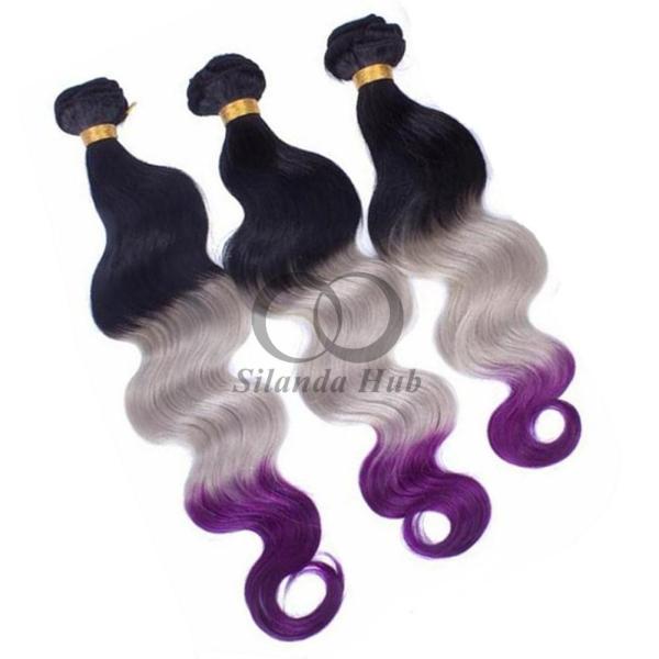 #T1B/Grey/Purple Body Wave Remy Human Hair Bundles Sew In Weave Bundles Brazilian Bundle Deals