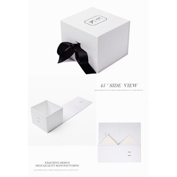 Custom White Magnetic Folding Rigid Boxes With Ribbon For Gift Packaging