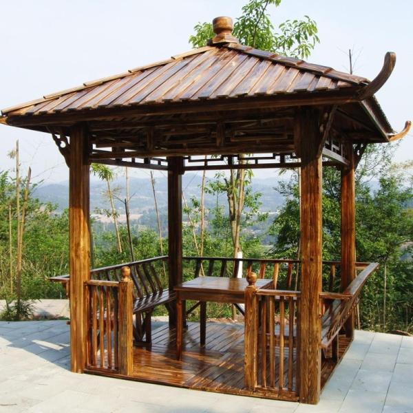 Chinese Outdoor Wooden Gazebo Pavilion Arches Arbours Hexagonal Wooden Pergola